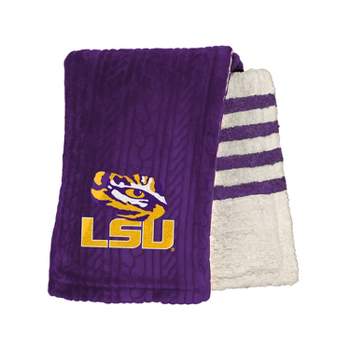 NCAA LSU Tigers Knit Embossed Faux Shearling Stripe Throw Blanket