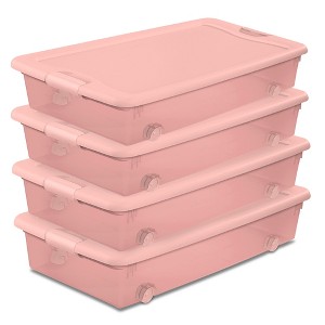 Sterilite 56 Qt Wheeled Under Bed Storage Container Plastic Bin, Blush, 4 Pack - 1 of 4