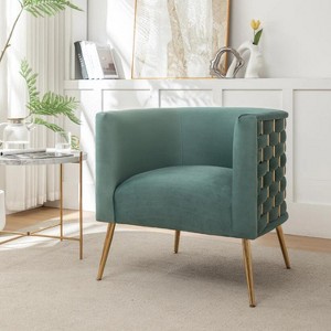 SEYNAR Mid-Century Modern Velvet Accent Chair, Gold Finish Barrel Chair for Living Room - 1 of 4