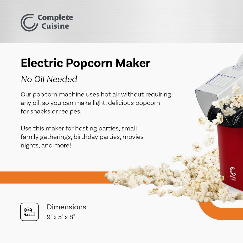 Complete Cuisine CC-PM1100 Hot-Air Countertop Popcorn Maker, Red, 2 of 6