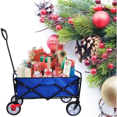 RISOKEYS Collapsible Outdoor Utility Wagon Cart,with Adjustable Handle,Foldable Design & 600D polyester Fabric for Beach, Garden,Shopping