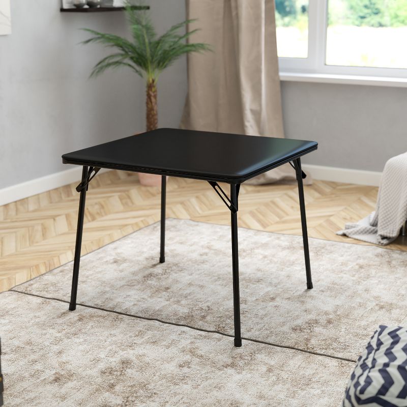 Emma and Oliver Black Foldable Card Table with Vinyl Table Top - Game Table - Portable Table, 3 of 6
