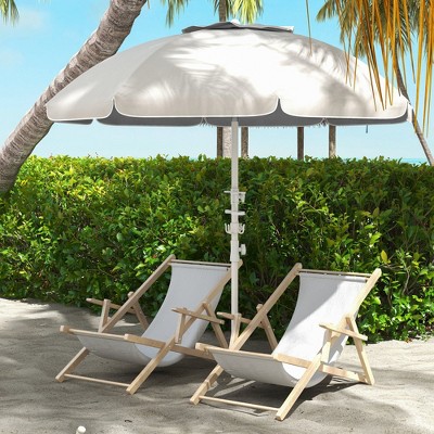 Cream White 5.7 ft Beach Umbrella with Cup Holders and Hooks