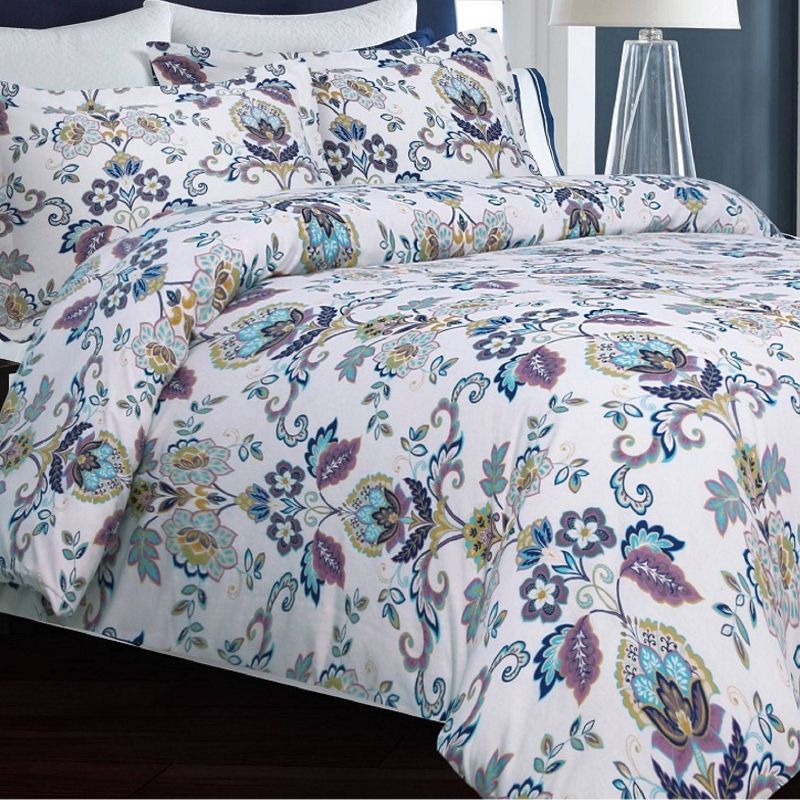 3pc Abstract Paisley Cotton Flannel Printed Oversized Duvet Set - Tribeca Living, 4 of 5