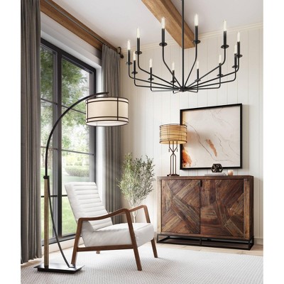 Bronze 29" Rustic Modern Table Lamp with Woven Shade