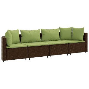vidaXL Patio Sofa Set with Cushions Lounge Setting Outdoor Furniture Poly Rattan - Brown and Green 4 Piece - 1 of 4