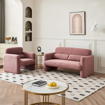 MAYEERTY Modern Lamb Fabric Loveseat Sofa Solid Wood Frame Toss Pillow Included