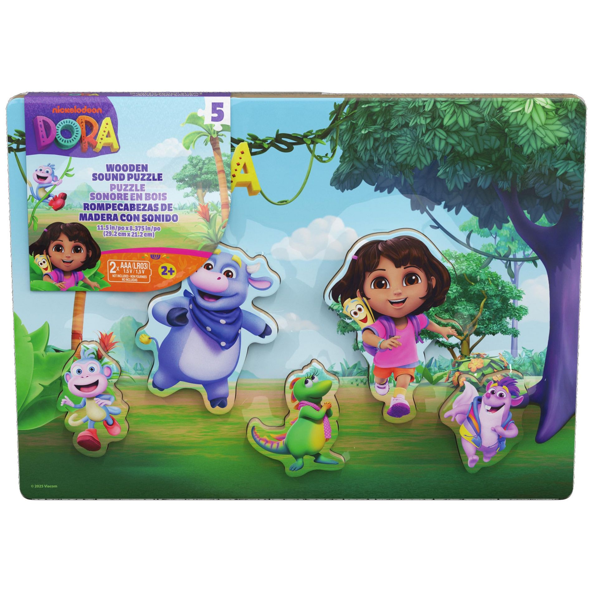 Spin Master Games Dora the Explorer Sound Puzzle, 5-Piece Wooden Puzzle for Toddlers & Kids 3+ with Interactive Character Sounds, Educational Learning
