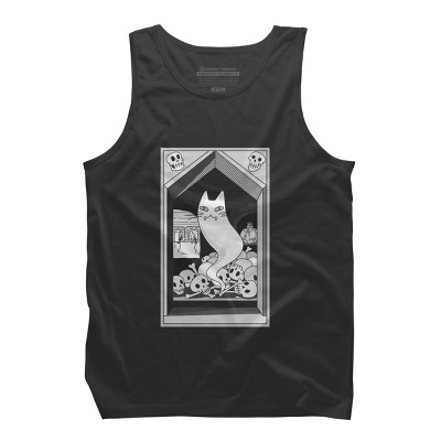 Men's Design By Humans Ghost cat the Keeper of the Crypt By runcatrun Tank Top