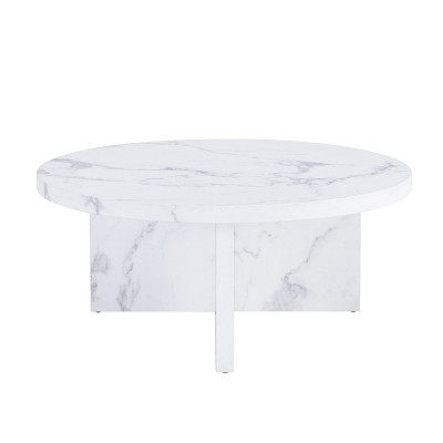GlasFlength Coffee Tables Modern Circular Patterned Coffee Table Artistic Design For Living Room Small Spaces, White, 31.4"*31.4"*13.7"