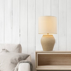 Globe Electric 17" Soft Beige Ceramic Table Lamp with White Linen Shade: ETL Listed, Modern Decor, Bedroom Nightstand Lamp - 1 of 4