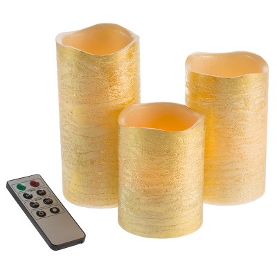 Hastings Home Flameless LED Candles With Remote Control - Distressed Gold Metallic Finish, Set of 3