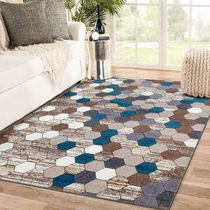 Luxe Weavers Beige Aqua Modern Geometric 5x7 Area Rug - 1 of 4