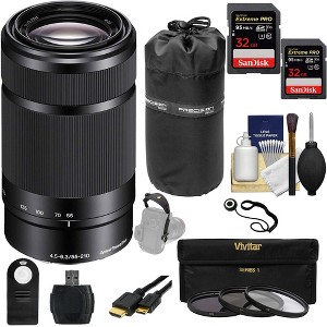 Sony E 55-210mm f/4.5-6.3 OSS E-Mount Lens OSS with 2x 32GB Sandisk Extreme PRO, Filter Kit, Hand Strap, Cleaning Kit & Case Bundle - 1 of 3
