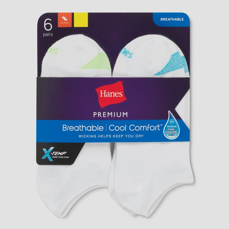 Hanes Premium Women's Extended Size Cool Comfort Lightweight 6pk No Show Socks, 3 of 4