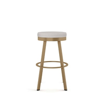 Light Grey Polyester and Golden Metal Swivel Bar Stool, 30" Height