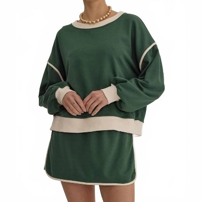 Women's Solid Contrast Trim Long Sleeve Top - entro