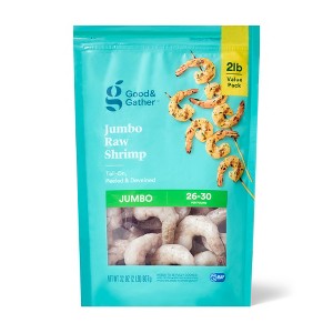 Jumbo Tail-On, Peeled, Deveined Raw Shrimp - Frozen - 26-30ct/lb - 2lbs - Good & Gather™ - 1 of 3