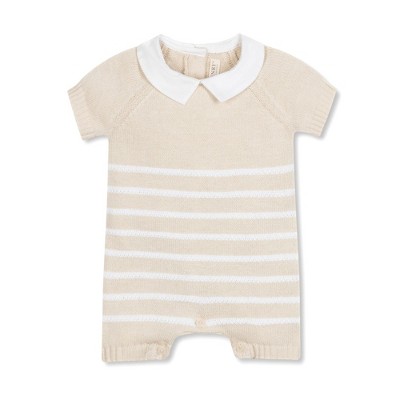 Image of Hope & Henry Layette Baby Short Sleeve Peter Pan Collar Sweater Romper, Infant, 6-12 Months