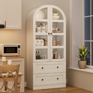 72'' Tall Arched Kitchen Pantry Cabinet, 4-Tier Farmhouse Arched Cabinet with Doors & Drawers, Freestanding Cupboard for Dining Room Living Room - 1 of 4