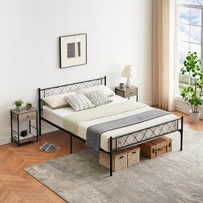 homfan Metal Queen Bed Frame with Headboard and Footboard for Girls and Boys, Twin Size Platform Bed Frame, No Box Spring Needed, Black