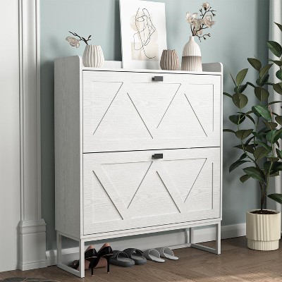 CIPACHO Entryway Slim Hidden Shoe Cabinet 2 Flip Drawers Metal Leg Narrow Organizer for Closet Hallway