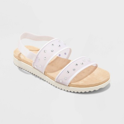 Kids' Elana Embellished Mesh Comfort Sandals - Cat & Jack™ Lavender 2: Pull-On, Slip On, Elastic Gore