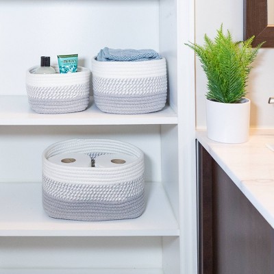 Gray Woven Cotton Rope Storage Basket Set, 3-Piece
