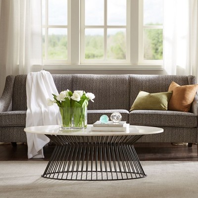 NicBex Oval Marble Coffee Table with Metal Hollow Base,Simple End Table,Center Table for Livng Room