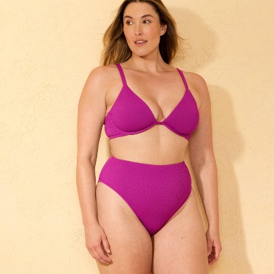 Shade & Shore Women's Jacquard Cheeky Coverage High Waist Bikini Bottom - Shade & Shore™ Purple XS — фото 4