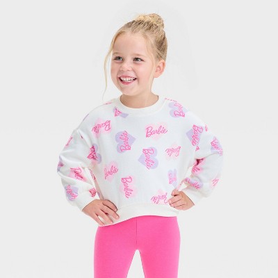 Toddler Girls' Barbie Valentine's Hearts Fleece Sweatshirt - White