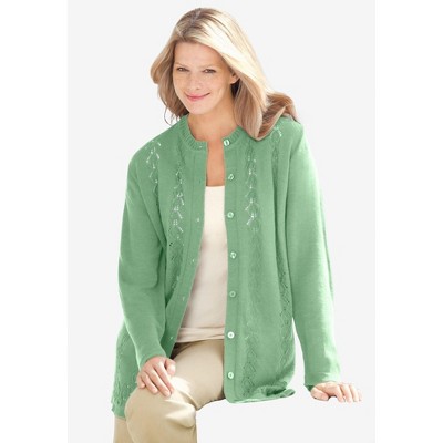 Woman Within Plus Size Long-Sleeve Pointelle Cardigan