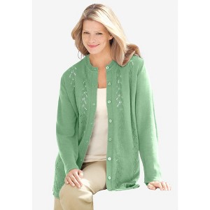 Woman Within Plus Size Long-Sleeve Pointelle Cardigan - 1 of 4