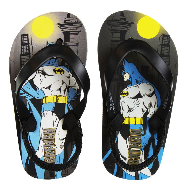 Batman Flip Flop Boys' Sandals: Superhero Comic-Inspired Outdoor Thong Back Strap Water Shoes. For Beach, Pool, and Outdoor Quick-dry (Toddler/ Little Kids), 1 of 6