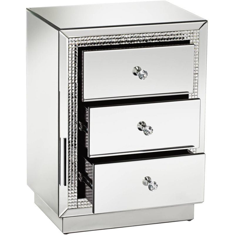 Studio 55D Biscaya Modern Mirrored Rectangular Accent Side End Table 19" x 13 3/4" with 3-Drawer Silver Crystal for Living Room Bedroom Bedside House, 5 of 9