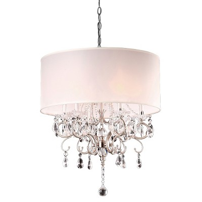 21" Antique Metal Chandelier with Ivory Shade, Crystal Accents - Ore International