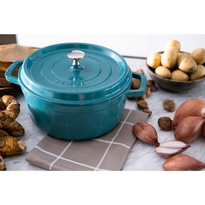 Turquoise Enameled Cast Iron 4-Quart Round Cocotte