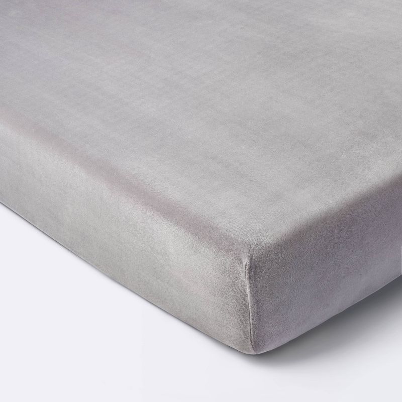 Plush Polyester Spandex Fitted Crib Sheet - Solid Gray - Cloud Island&#8482;, 1 of 6