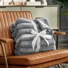 Itopfox Cozy Bliss Faux Fur Throw Blanket for Couch, Warm Plush Striped Blanket for Sofa Bedroom Living Room, Gray - 3 of 4