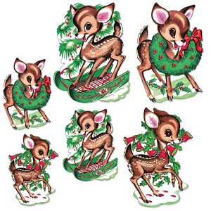 Beistle Vintage Christmas Reindeer Cutouts, 10" & 14", (12/Pkg) Multicolored - 1 of 4