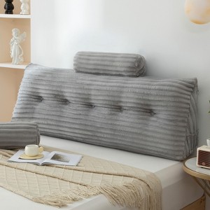 Bekrvio 39”/59”/79” Large Bolster Triangular Headboard Wedge w/2 Neck Roll Pillows Reading Pillows - 1 of 4