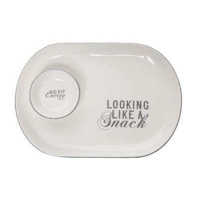 Totalee Gift Big Dip/Snack Chip & Dip Set of 2 Ceramic White