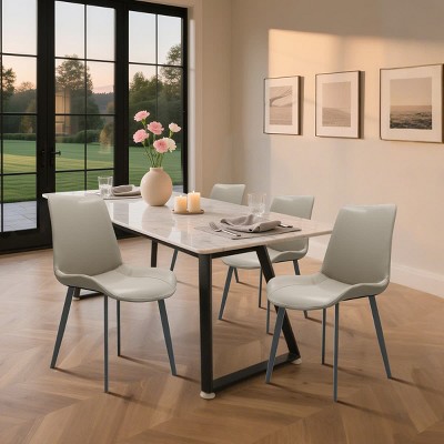 Modern PU Leather Dining Chairs Set of 4, Armless Upholstered Accent Chairs with Black Metal Legs for Kitchen, Dining Room, or Living Room-Tanpinhause