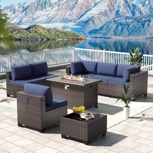 ALAULM Outdoor Patio Furniture Set Outdoor Sectional Rattan Sofa Set Brown Manual Wicker Patio Conversation Set with Cushions - 1 of 4