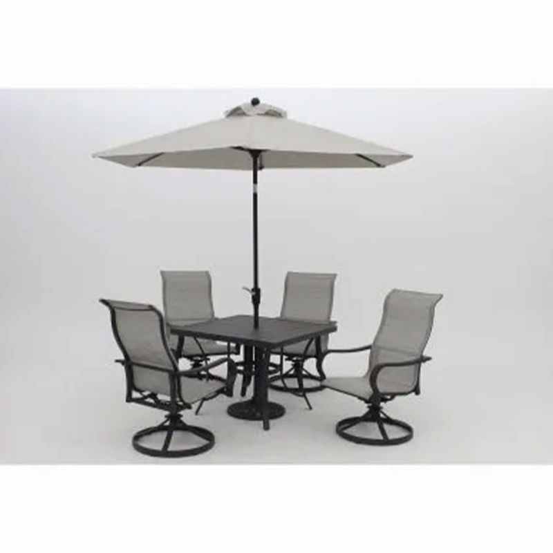 Four Seasons Courtyard Palermo Aluminum Slat Top Outdoor Square Patio Bistro Dining Table with Umbrella Hole and Tapered Leg Design, Gray, 3 of 7