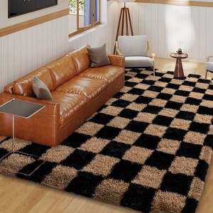 LOVEVOOK Checkered Rugs for Living Room, 5x7ft Area Rugs Non-Slip Shag Fluffy Plush Soft Rug, Carpet for Bedroom, Dorm Home Decor Aesthetic - 1 of 4