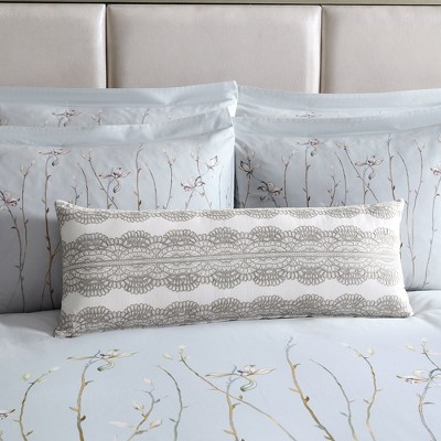 Taupe Lace Cotton and Linen Long Throw Pillow