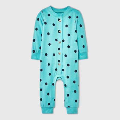 Baby Snap Front Dot Jersey Romper - Cat & Jack™ Aqua Green 3-6M