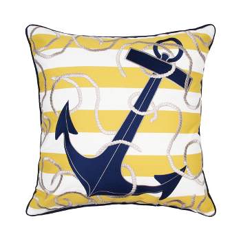 RightSide Designs Yellow Stripe Blue Anchor Pillow