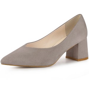Allegra K Women's Pointy Toe Slip-on Low Chunky Heels Pumps - 1 of 4